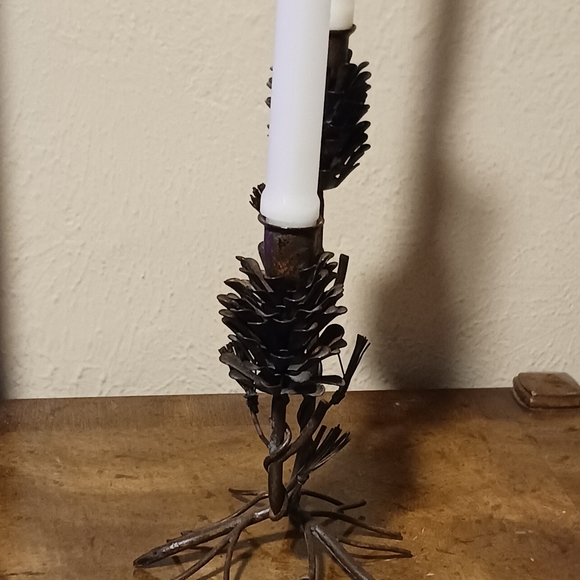 Metal Pinecone Taper Candlestick Holder - Picture 9 of 9